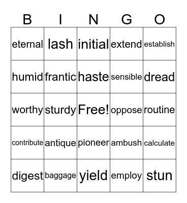 Vocabulary BINGO Card
