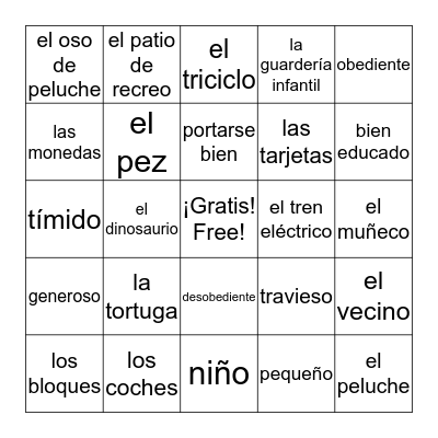 Cuando era niño... Bingo Card