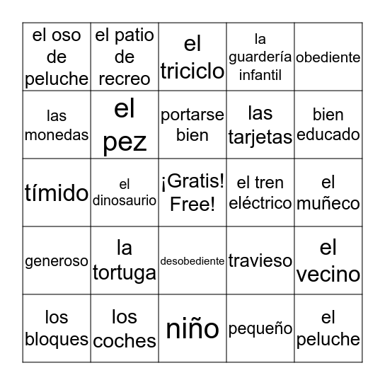 Cuando era niño... Bingo Card