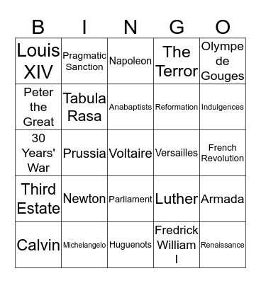 AP Euro Bingo Review Bingo Card