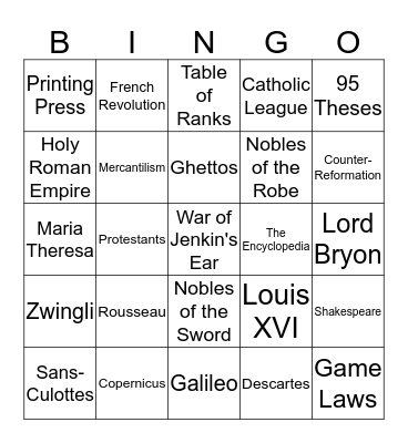 AP Euro Bingo Review Bingo Card
