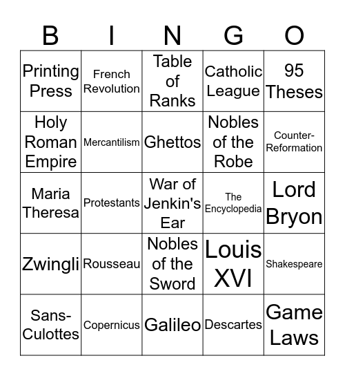 AP Euro Bingo Review Bingo Card