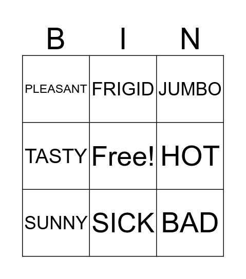 SYNONYMS Bingo Card