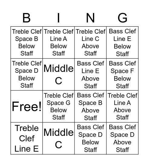 Ledger Line Bingo  Bingo Card