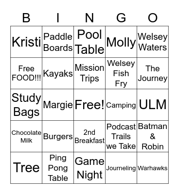 Wesley Bingo Card