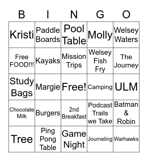 Wesley Bingo Card