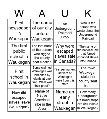 Waukegan History Bingo Card