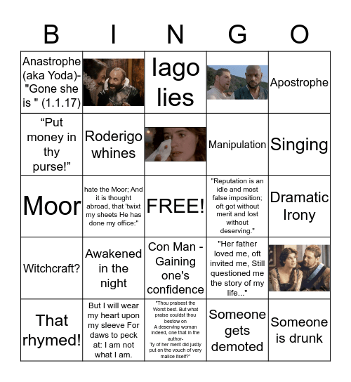 Othello Bingo Card
