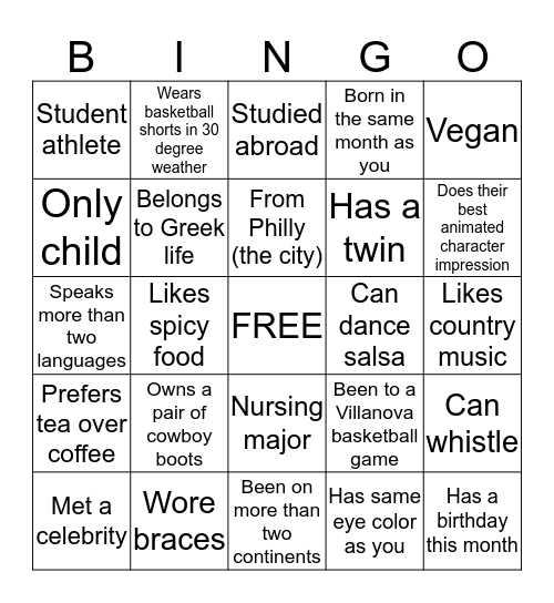 SJE Human Bingo Card