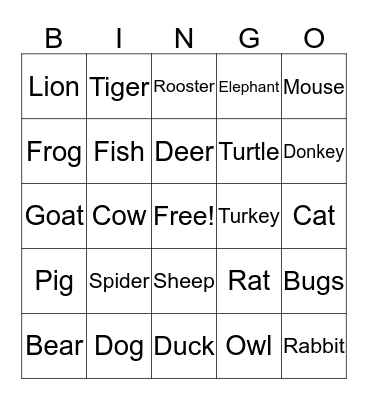 Animals Bingo Card