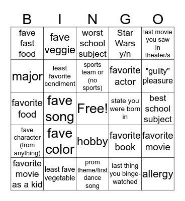 Untitled Bingo Card