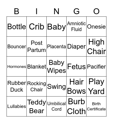 Baby Shower Bingo Card