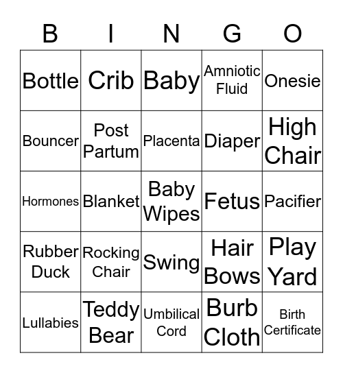 Baby Shower Bingo Card