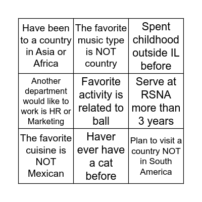 Division Meeting Bingo Card