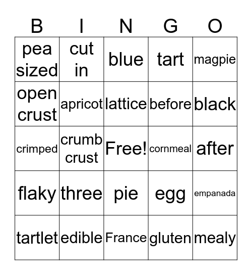 Pies and Tarts Bingo Card