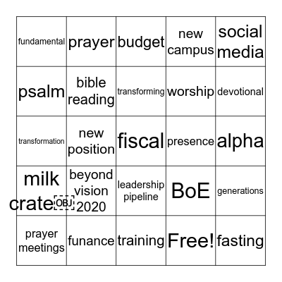 Vision 2020 Bingo Card