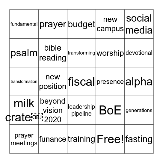 Vision 2020 Bingo Card