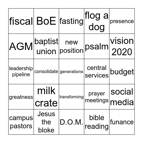 Vision 2020 Bingo Card