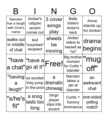 Love Island (U.K.) Bingo Card