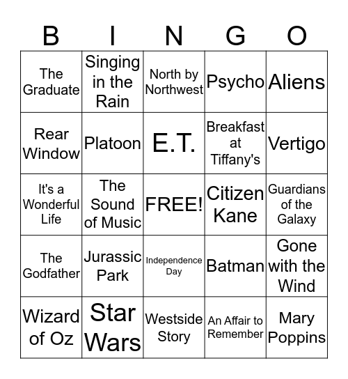 CLASSIC HOLLYWOOD FILMS Bingo Card