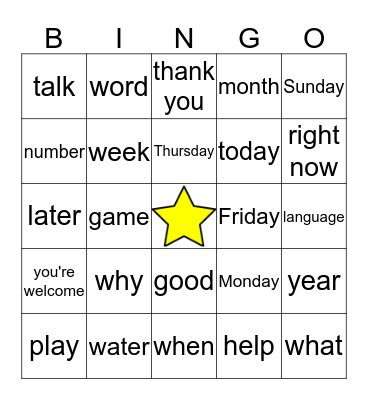 American Sign Language Bingo Card