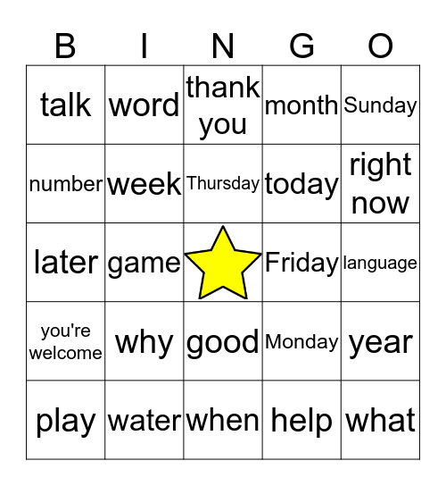 American Sign Language Bingo Card