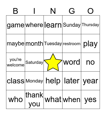 American Sign Language Bingo Card