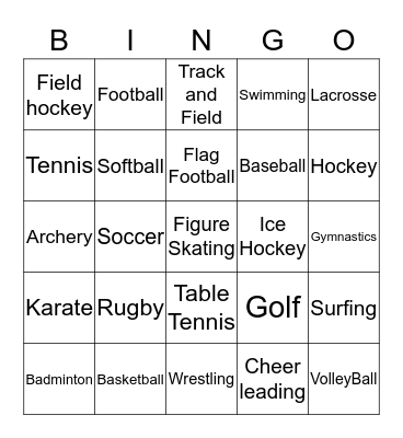 Who likes what sport? Bingo Card