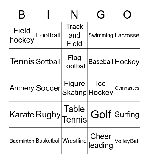 Who likes what sport? Bingo Card