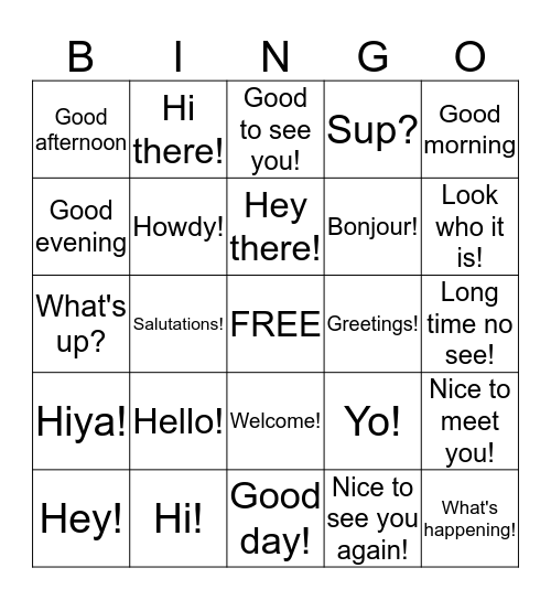 Say Hello Bingo Card