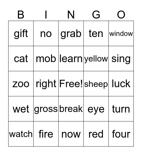 Phonetic Bingo Card