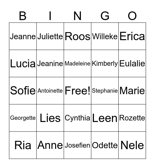 meisjes namen Bingo Card