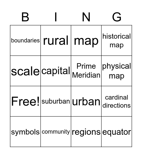 Geography Final Exam Review Bingo Card