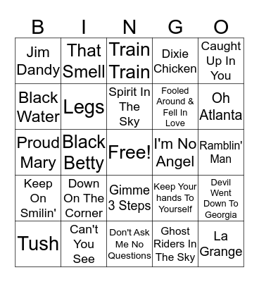 Southern Rock Bingo Card