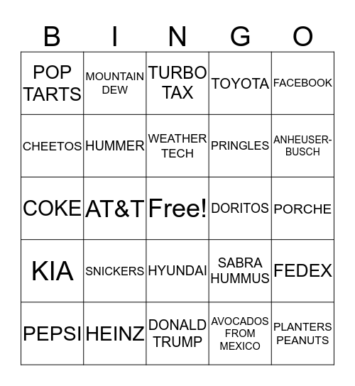 SUPER BOWL BINGO Card