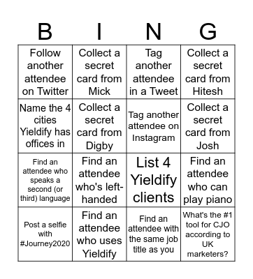 Journey2020 Bingo Card