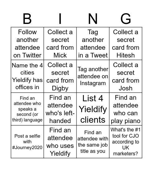 Journey2020 Bingo Card