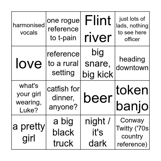 bro-country bingo Card