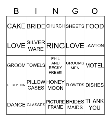 PHIL & BECKY BINGO!!! Bingo Card