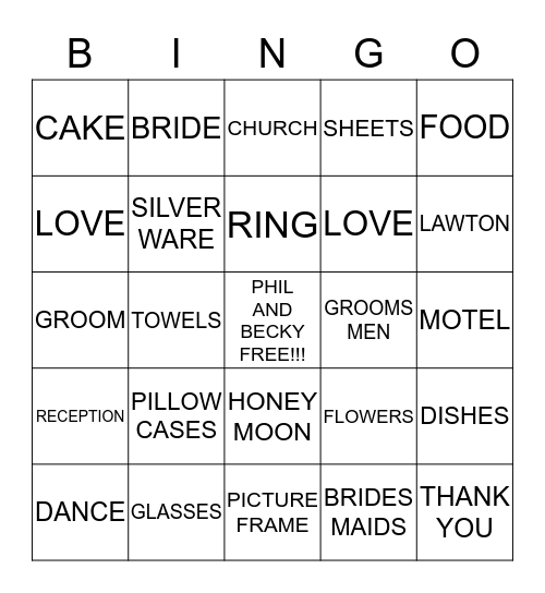 PHIL & BECKY BINGO!!! Bingo Card