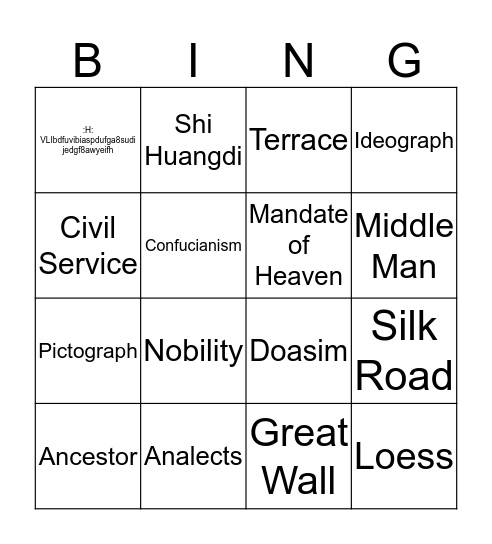 China Bingo  Bingo Card
