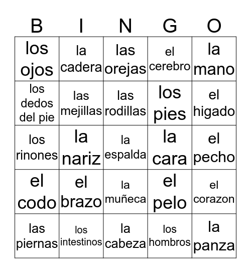 El Cuerpo Bingo Card