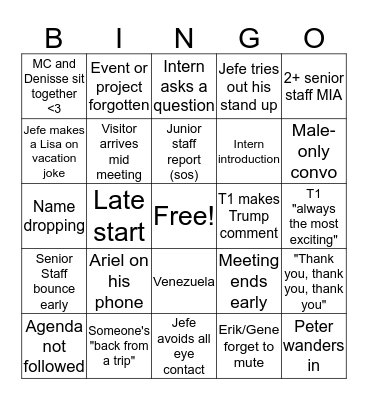 BINGO FOR STAFF MEETINGS Bingo Card