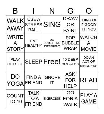 COPING SKILLS BINGO Card