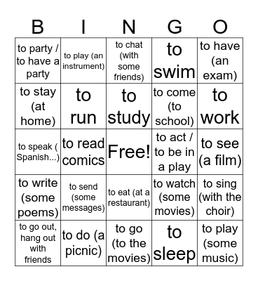 Français 1 - Leisure  & Passtimes  Bingo Card
