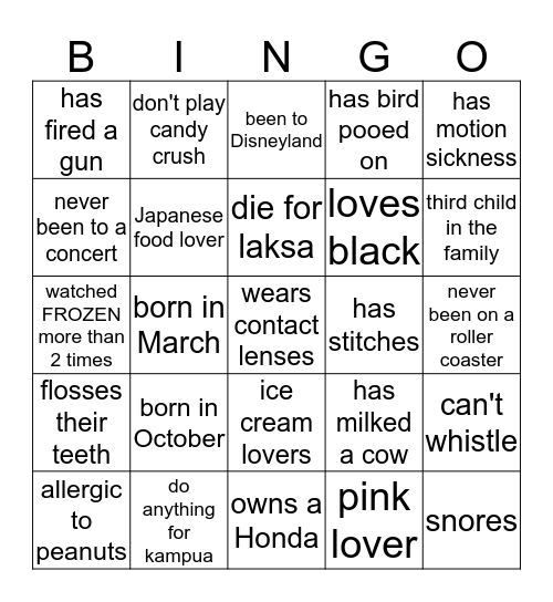 Pui's Connection 2020 Bingo Card