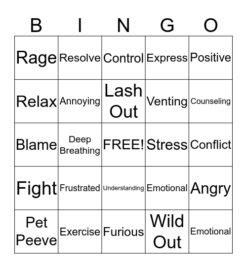 All About Anger Control  Bingo Card