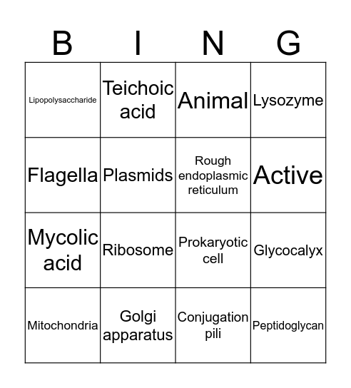 Cells Bingo Card