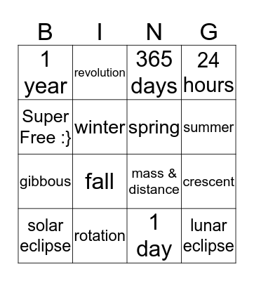 SPACE STUFF Bingo Card