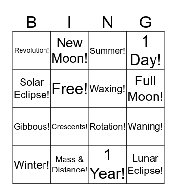 Astronomy  Bingo Card